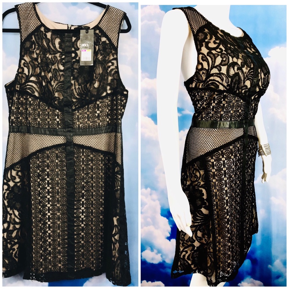 SOLD ‼️ Illusion Dress Black & Tan Exposed Zipper